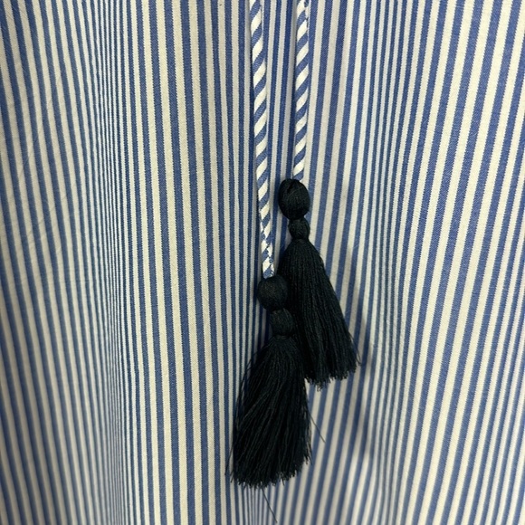 Ann Taylor LOFT Blue & White Stripe Layered Cuff Tassel Top XS - Picture 3 of 7